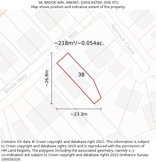 38, BROOK WAY, ARKSEY, DONCASTER, DN5 0TU: Plot and title map