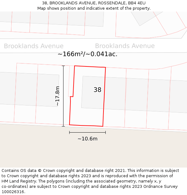 38, BROOKLANDS AVENUE, ROSSENDALE, BB4 4EU: Plot and title map