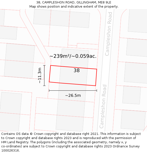 38, CAMPLESHON ROAD, GILLINGHAM, ME8 9LE: Plot and title map