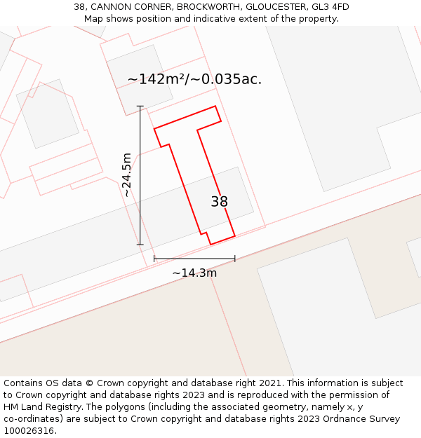 38, CANNON CORNER, BROCKWORTH, GLOUCESTER, GL3 4FD: Plot and title map