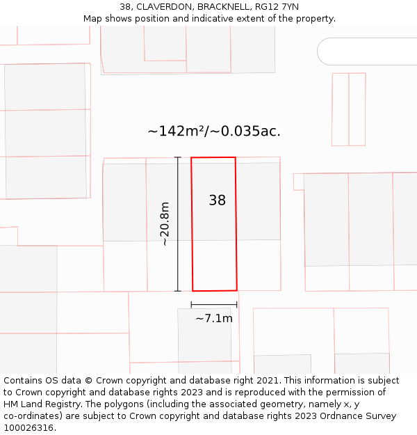 38, CLAVERDON, BRACKNELL, RG12 7YN: Plot and title map