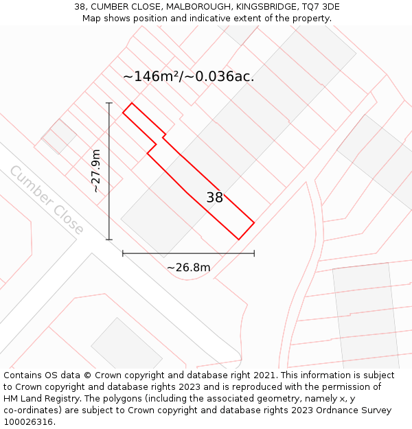 38, CUMBER CLOSE, MALBOROUGH, KINGSBRIDGE, TQ7 3DE: Plot and title map
