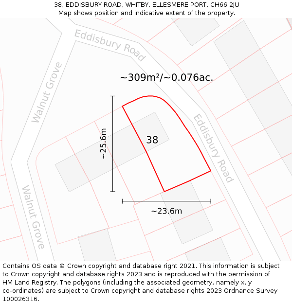 38, EDDISBURY ROAD, WHITBY, ELLESMERE PORT, CH66 2JU: Plot and title map
