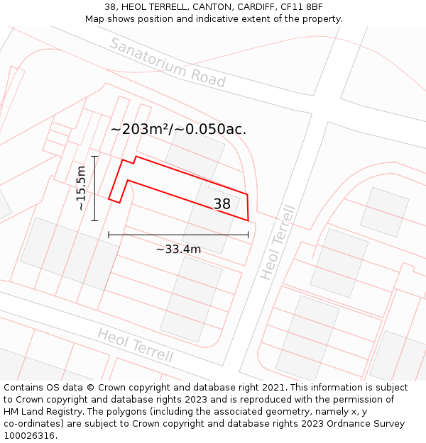 38, HEOL TERRELL, CANTON, CARDIFF, CF11 8BF: Plot and title map
