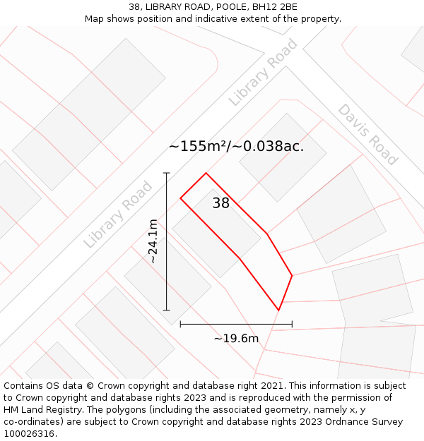 38, LIBRARY ROAD, POOLE, BH12 2BE: Plot and title map