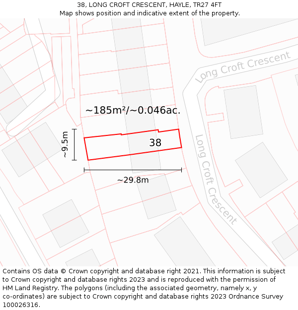 38, LONG CROFT CRESCENT, HAYLE, TR27 4FT: Plot and title map