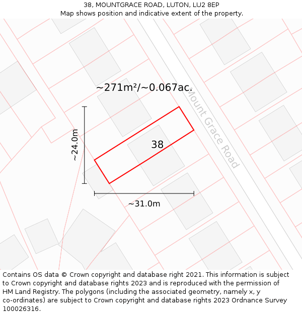 38, MOUNTGRACE ROAD, LUTON, LU2 8EP: Plot and title map