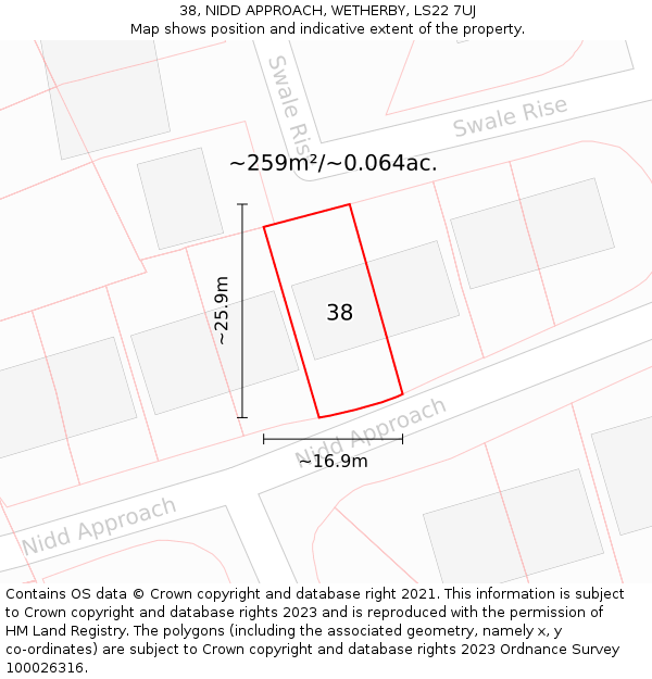 38, NIDD APPROACH, WETHERBY, LS22 7UJ: Plot and title map