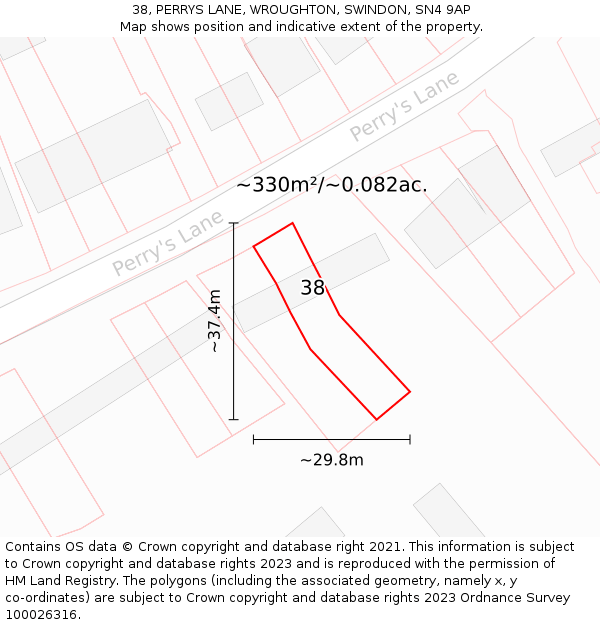 38, PERRYS LANE, WROUGHTON, SWINDON, SN4 9AP: Plot and title map
