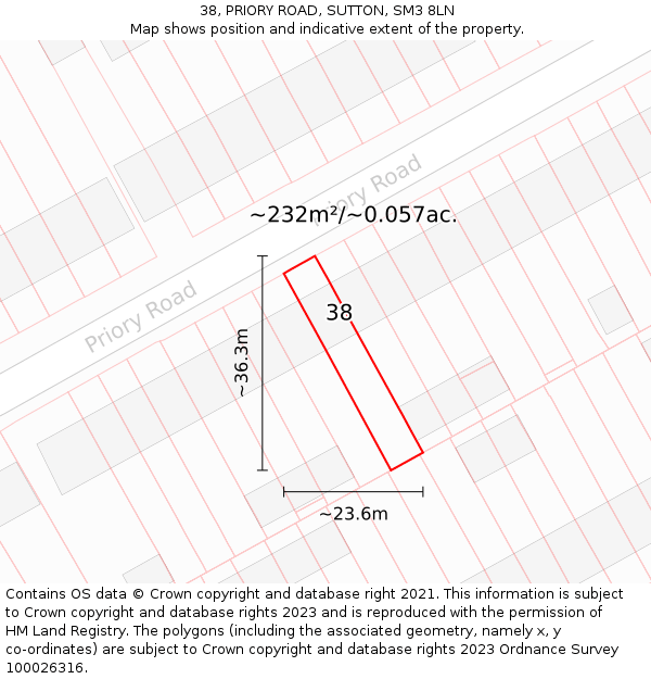 38, PRIORY ROAD, SUTTON, SM3 8LN: Plot and title map