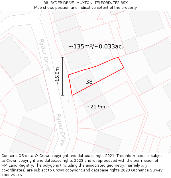 38, RYDER DRIVE, MUXTON, TELFORD, TF2 8SX: Plot and title map