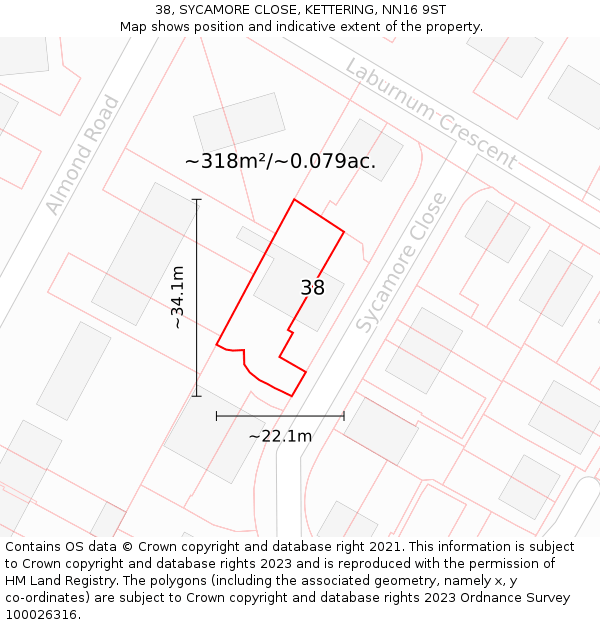 38, SYCAMORE CLOSE, KETTERING, NN16 9ST: Plot and title map