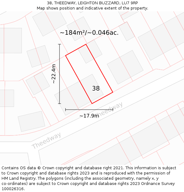 38, THEEDWAY, LEIGHTON BUZZARD, LU7 9RP: Plot and title map