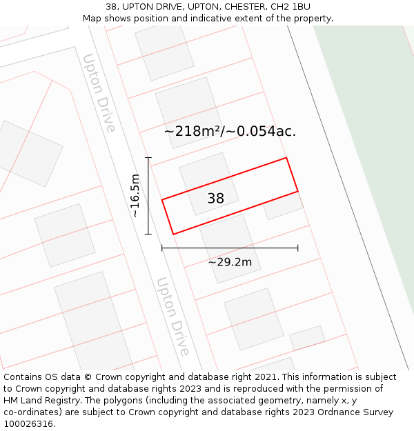 38, UPTON DRIVE, UPTON, CHESTER, CH2 1BU: Plot and title map