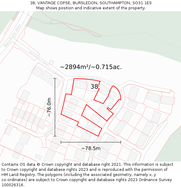 38, VANTAGE COPSE, BURSLEDON, SOUTHAMPTON, SO31 1ES: Plot and title map