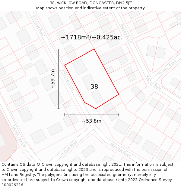 38, WICKLOW ROAD, DONCASTER, DN2 5JZ: Plot and title map