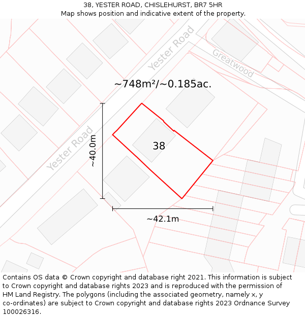 38, YESTER ROAD, CHISLEHURST, BR7 5HR: Plot and title map