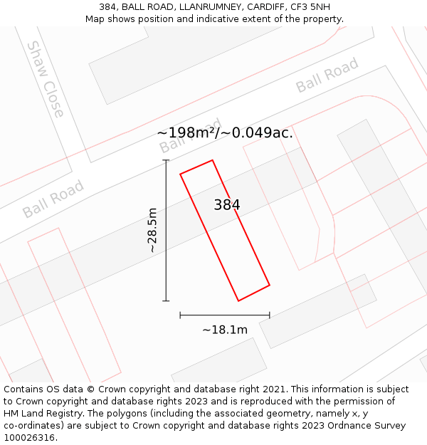 384, BALL ROAD, LLANRUMNEY, CARDIFF, CF3 5NH: Plot and title map