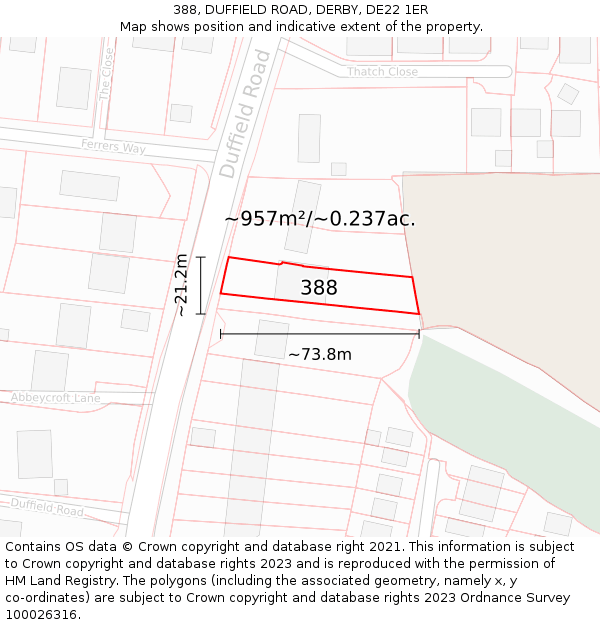388, DUFFIELD ROAD, DERBY, DE22 1ER: Plot and title map