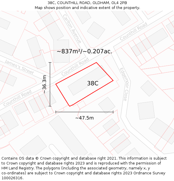 38C, COUNTHILL ROAD, OLDHAM, OL4 2PB: Plot and title map