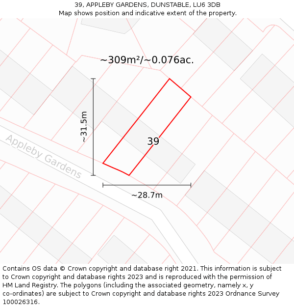 39, APPLEBY GARDENS, DUNSTABLE, LU6 3DB: Plot and title map