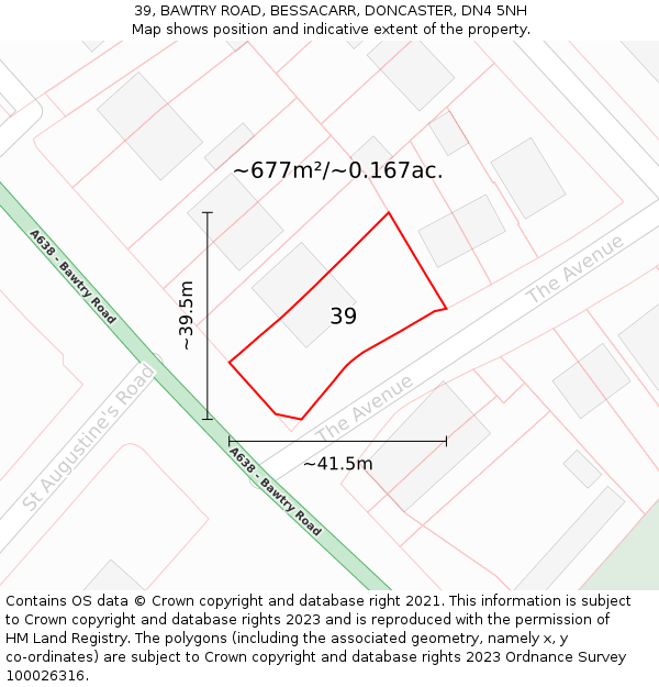 39, BAWTRY ROAD, BESSACARR, DONCASTER, DN4 5NH: Plot and title map