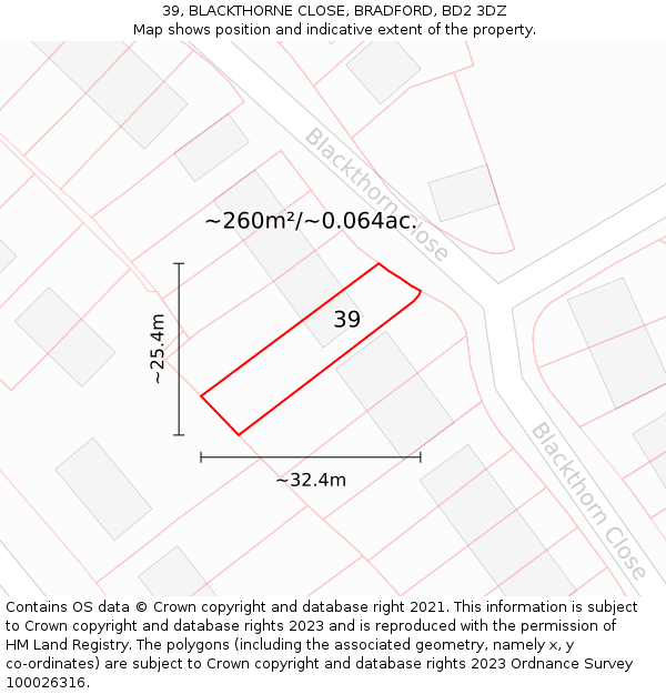 39, BLACKTHORNE CLOSE, BRADFORD, BD2 3DZ: Plot and title map