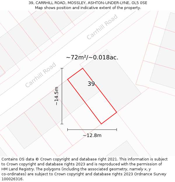 39, CARRHILL ROAD, MOSSLEY, ASHTON-UNDER-LYNE, OL5 0SE: Plot and title map