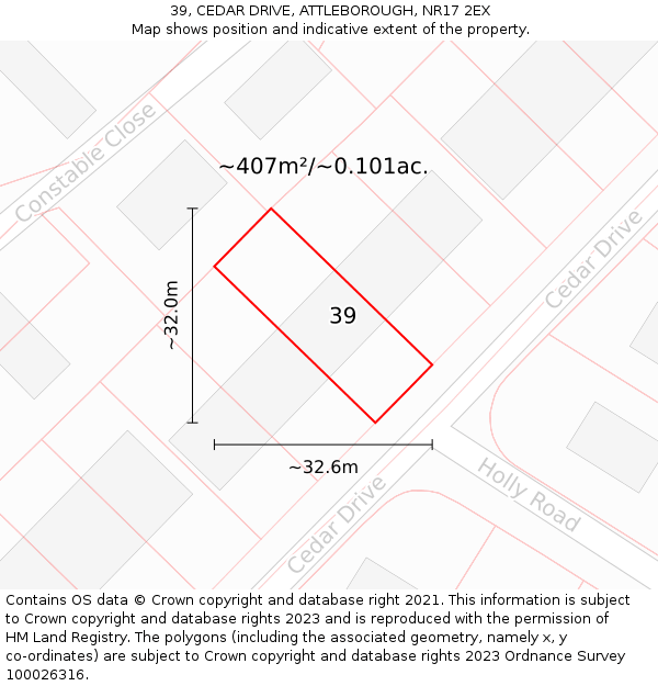 39, CEDAR DRIVE, ATTLEBOROUGH, NR17 2EX: Plot and title map