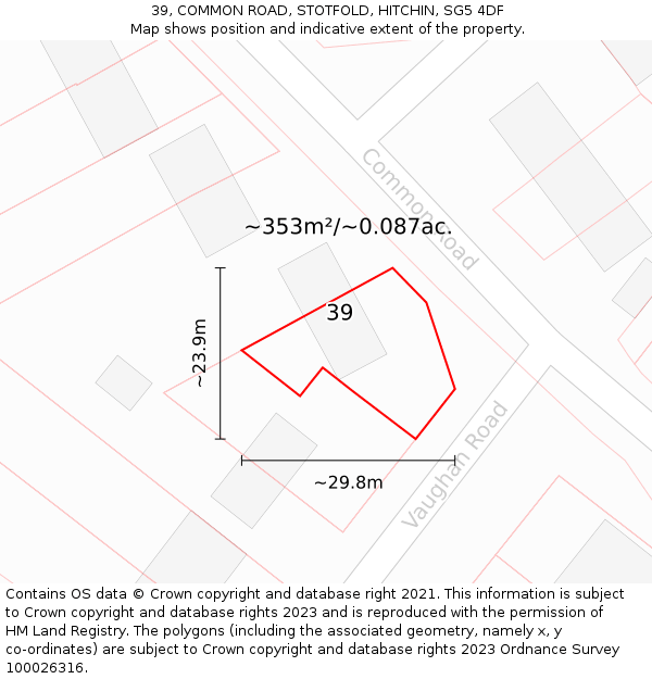 39, COMMON ROAD, STOTFOLD, HITCHIN, SG5 4DF: Plot and title map