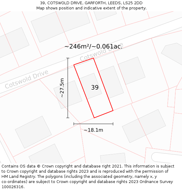 39, COTSWOLD DRIVE, GARFORTH, LEEDS, LS25 2DD: Plot and title map