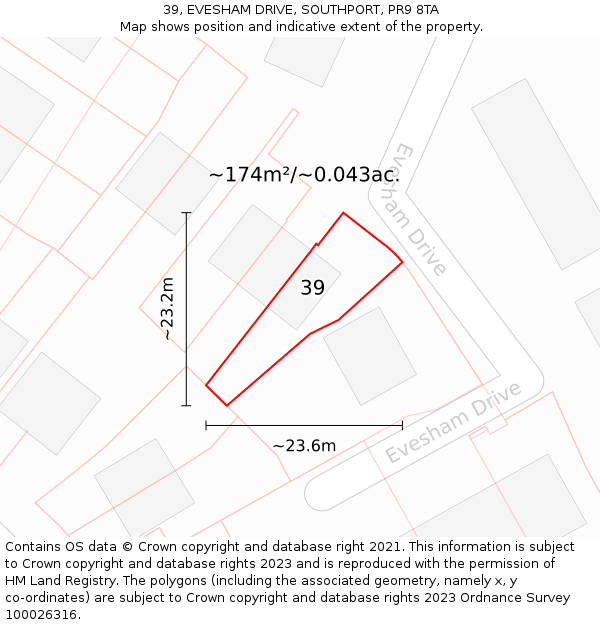 39, EVESHAM DRIVE, SOUTHPORT, PR9 8TA: Plot and title map