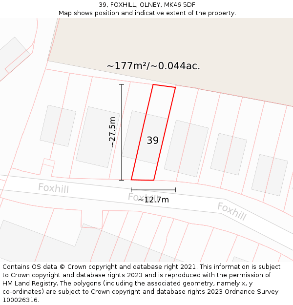 39, FOXHILL, OLNEY, MK46 5DF: Plot and title map