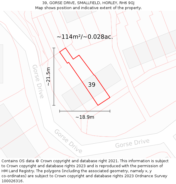 39, GORSE DRIVE, SMALLFIELD, HORLEY, RH6 9GJ: Plot and title map