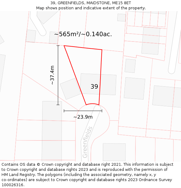 39, GREENFIELDS, MAIDSTONE, ME15 8ET: Plot and title map