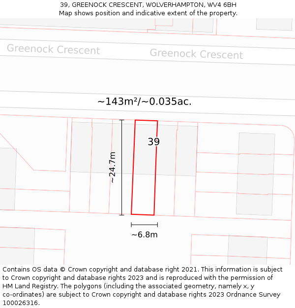 39, GREENOCK CRESCENT, WOLVERHAMPTON, WV4 6BH: Plot and title map
