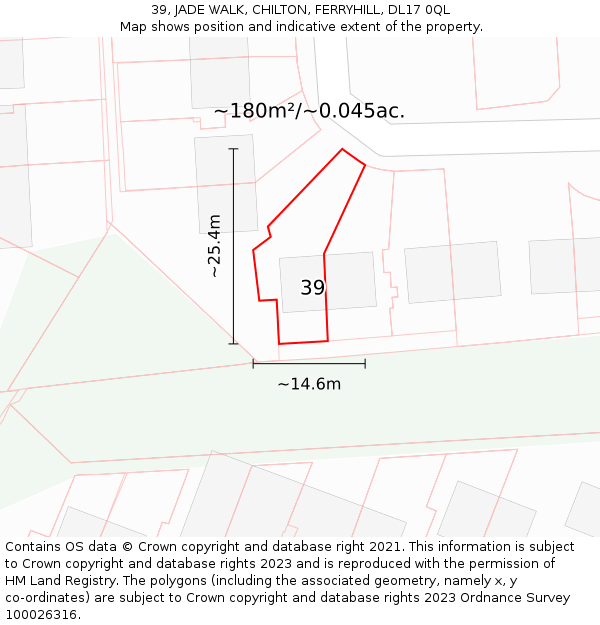 39, JADE WALK, CHILTON, FERRYHILL, DL17 0QL: Plot and title map