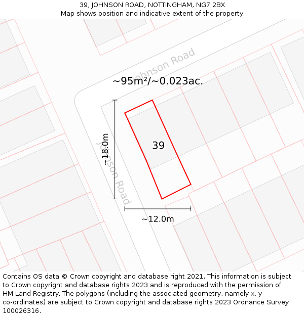 39, JOHNSON ROAD, NOTTINGHAM, NG7 2BX: Plot and title map