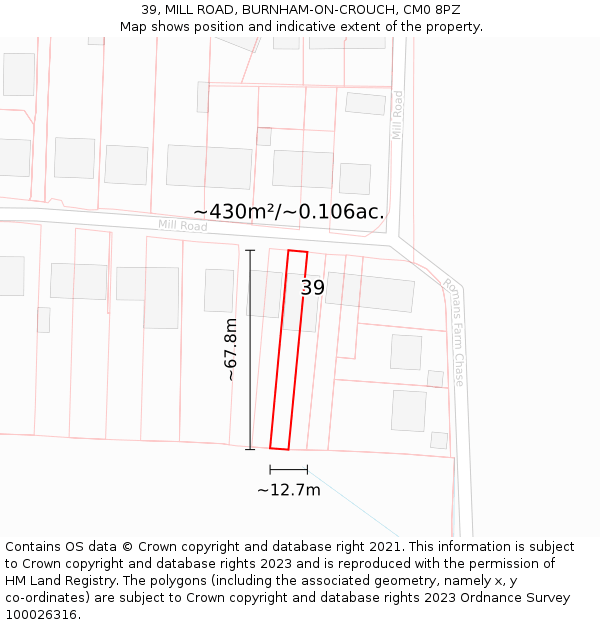 39, MILL ROAD, BURNHAM-ON-CROUCH, CM0 8PZ: Plot and title map