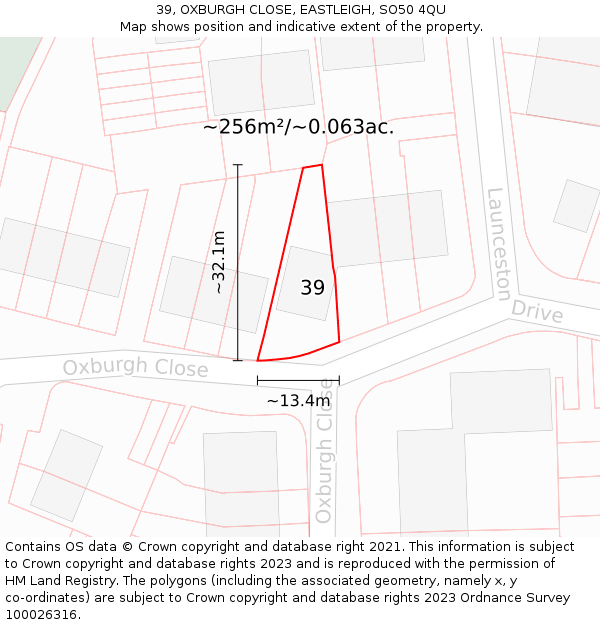 39, OXBURGH CLOSE, EASTLEIGH, SO50 4QU: Plot and title map