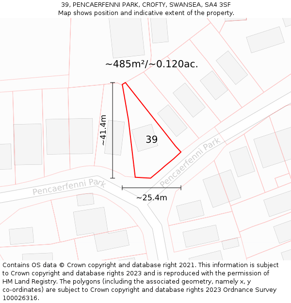 39, PENCAERFENNI PARK, CROFTY, SWANSEA, SA4 3SF: Plot and title map