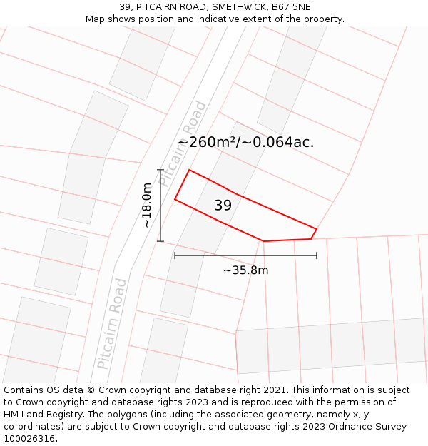 39, PITCAIRN ROAD, SMETHWICK, B67 5NE: Plot and title map
