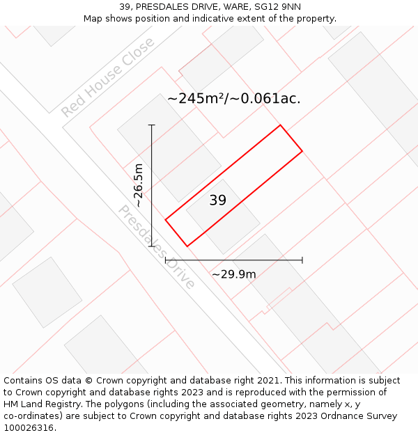 39, PRESDALES DRIVE, WARE, SG12 9NN: Plot and title map