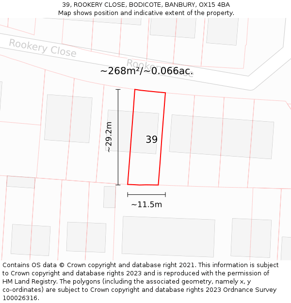 39, ROOKERY CLOSE, BODICOTE, BANBURY, OX15 4BA: Plot and title map