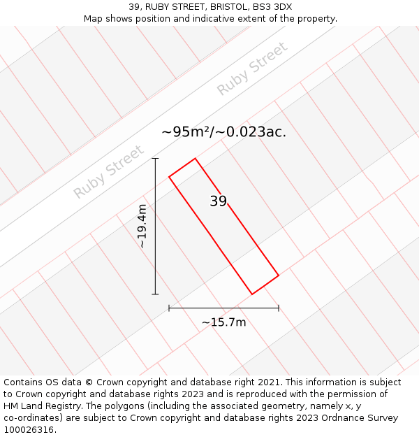 39, RUBY STREET, BRISTOL, BS3 3DX: Plot and title map