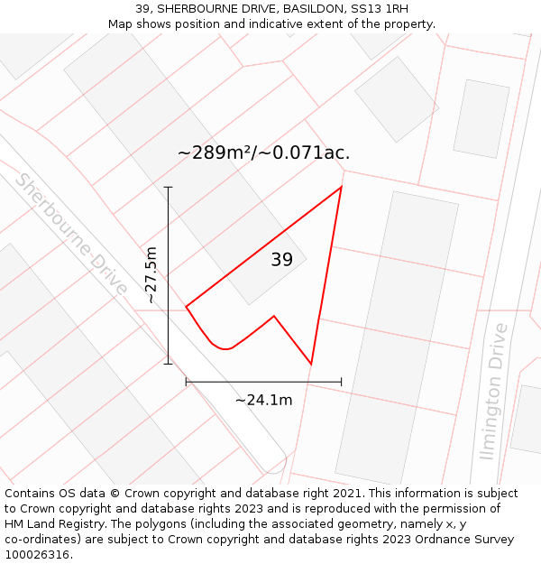 39, SHERBOURNE DRIVE, BASILDON, SS13 1RH: Plot and title map