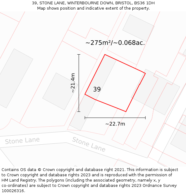 39, STONE LANE, WINTERBOURNE DOWN, BRISTOL, BS36 1DH: Plot and title map