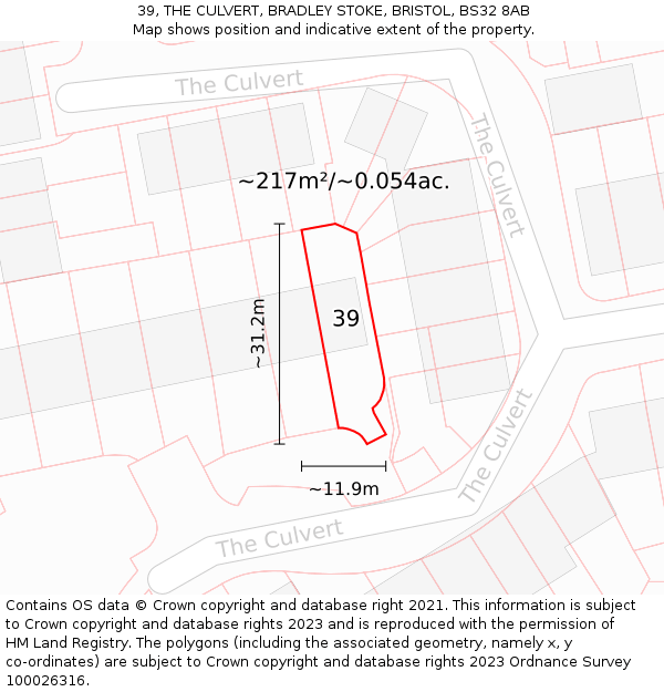 39, THE CULVERT, BRADLEY STOKE, BRISTOL, BS32 8AB: Plot and title map