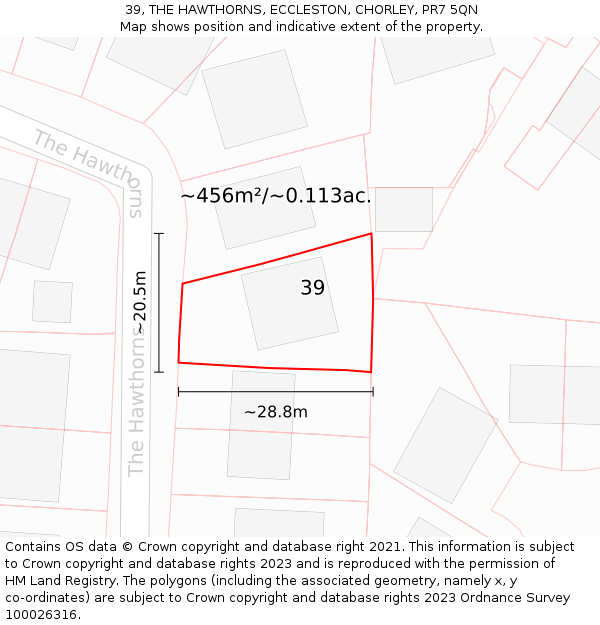 39, THE HAWTHORNS, ECCLESTON, CHORLEY, PR7 5QN: Plot and title map