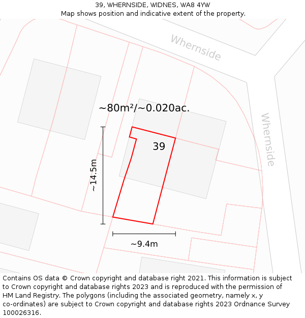 39, WHERNSIDE, WIDNES, WA8 4YW: Plot and title map